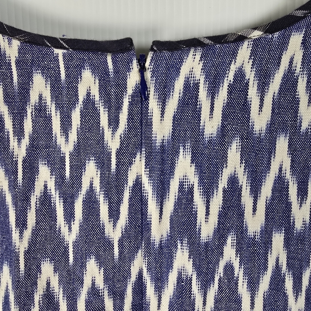 J. Crew Women's Sleeveless Shift Dress  Blue And White Ikat V-Neckline Size 10 - Picture 10 of 15